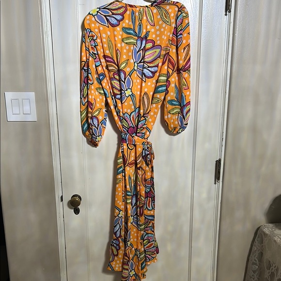 Orange and Purple Wrap Kimono with Bishop Sleeves - Picture 2 of 5